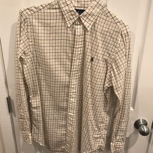 Men’s cream plaid dress shirt